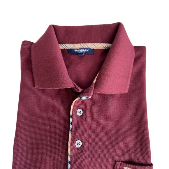 Burberry London Men's House Check Pattern Collar Polo Shirt Maroon Size M - Picture 6 of 7